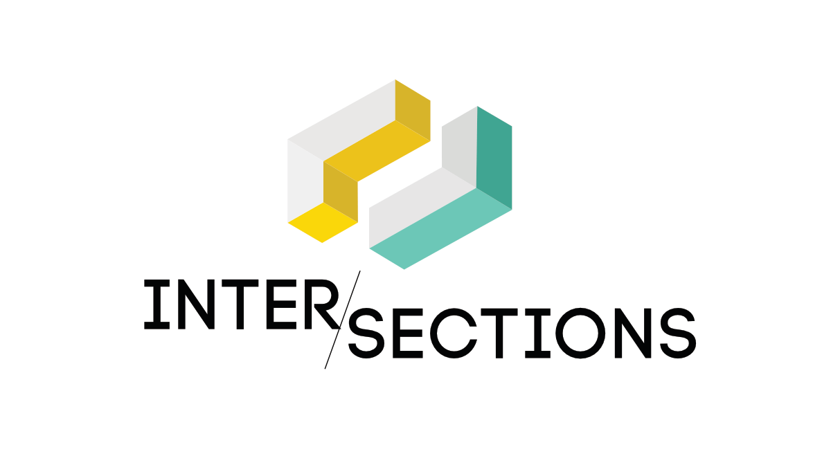 Inter/Sections Logo Logo for Intersections festival, consisting of two shapes coming together and the text underneath